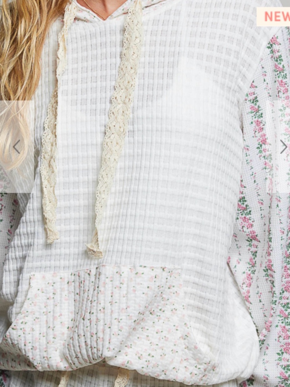 POL Cream Floral Waffle-Knit Hoodie - Picture 6 of 6
